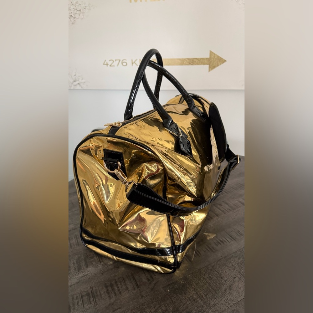 Metallic Gold Duffel Bag with Black Trim - Travel/Limited edition/USE
